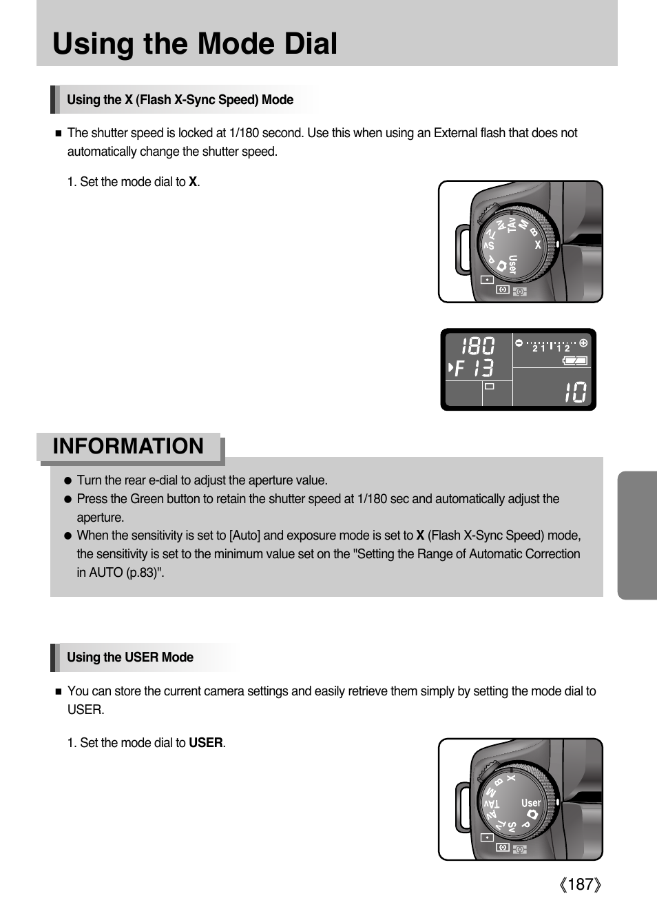 Using the mode dial, Information | Samsung Digital Camera (empowered to achieve) User Manual | Page 188 / 262