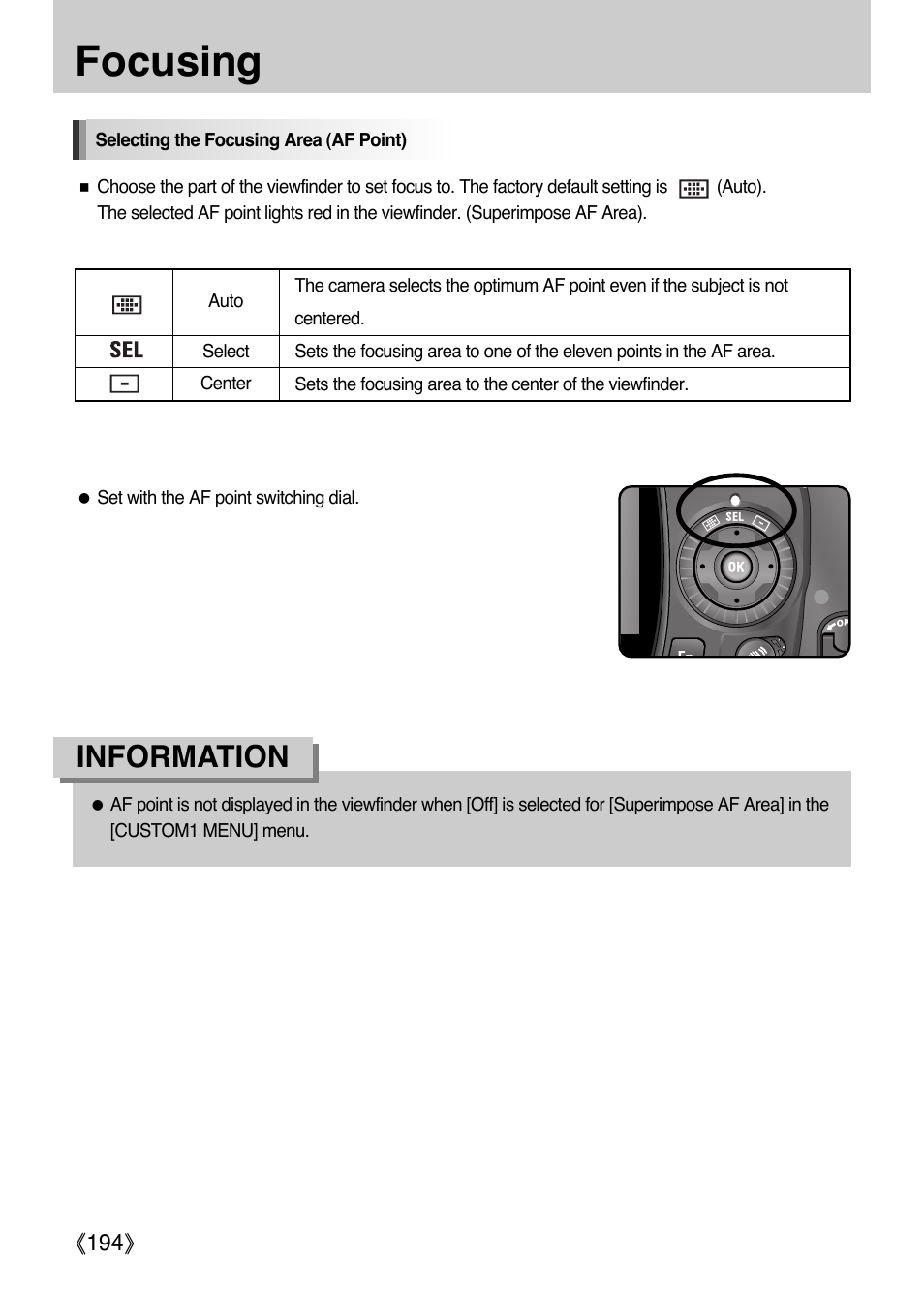 Focusing, Information | Samsung Digital Camera (empowered to achieve) User Manual | Page 195 / 262