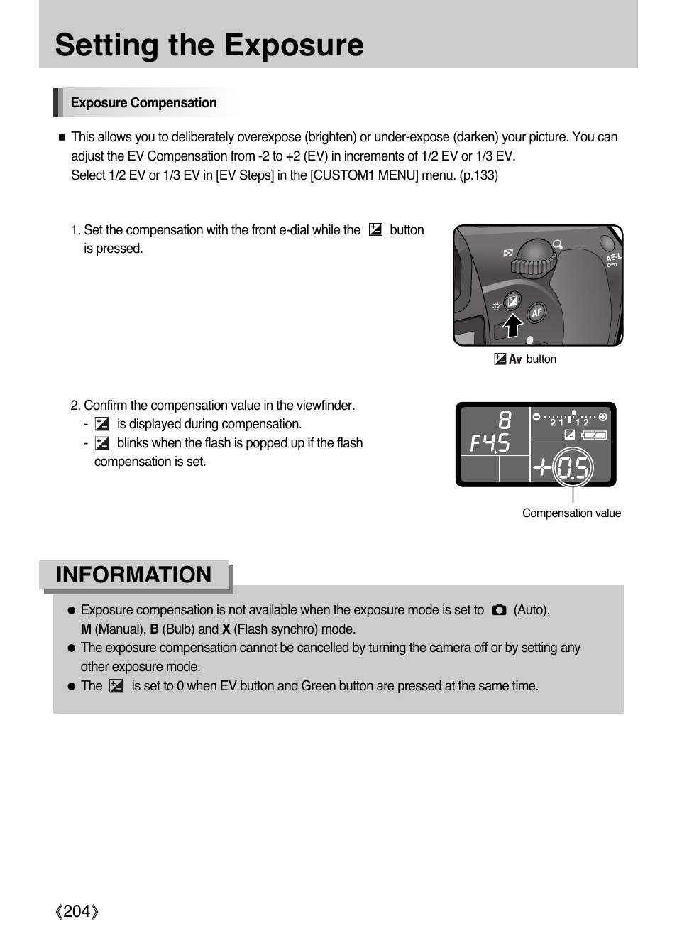 Setting the exposure, Information | Samsung Digital Camera (empowered to achieve) User Manual | Page 205 / 262