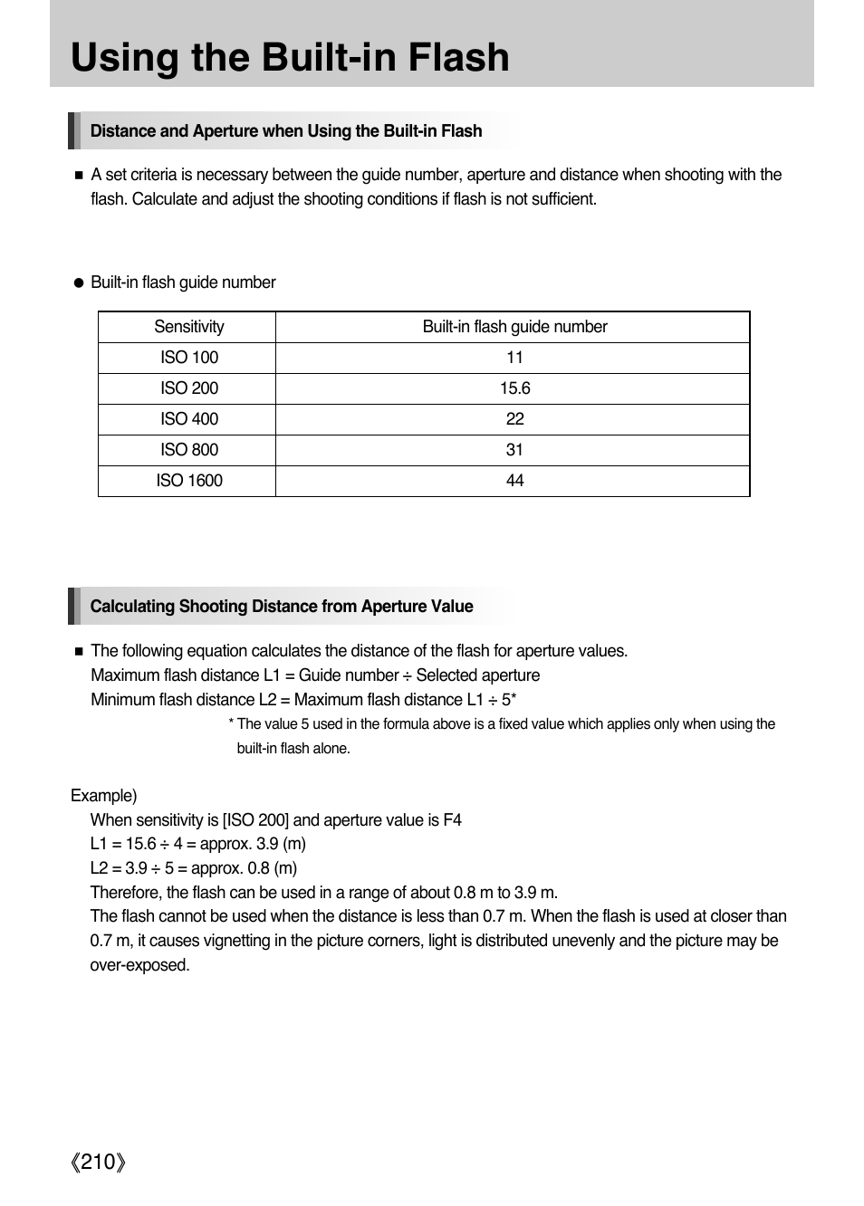 Using the built-in flash, Ŝ210ş | Samsung Digital Camera (empowered to achieve) User Manual | Page 211 / 262