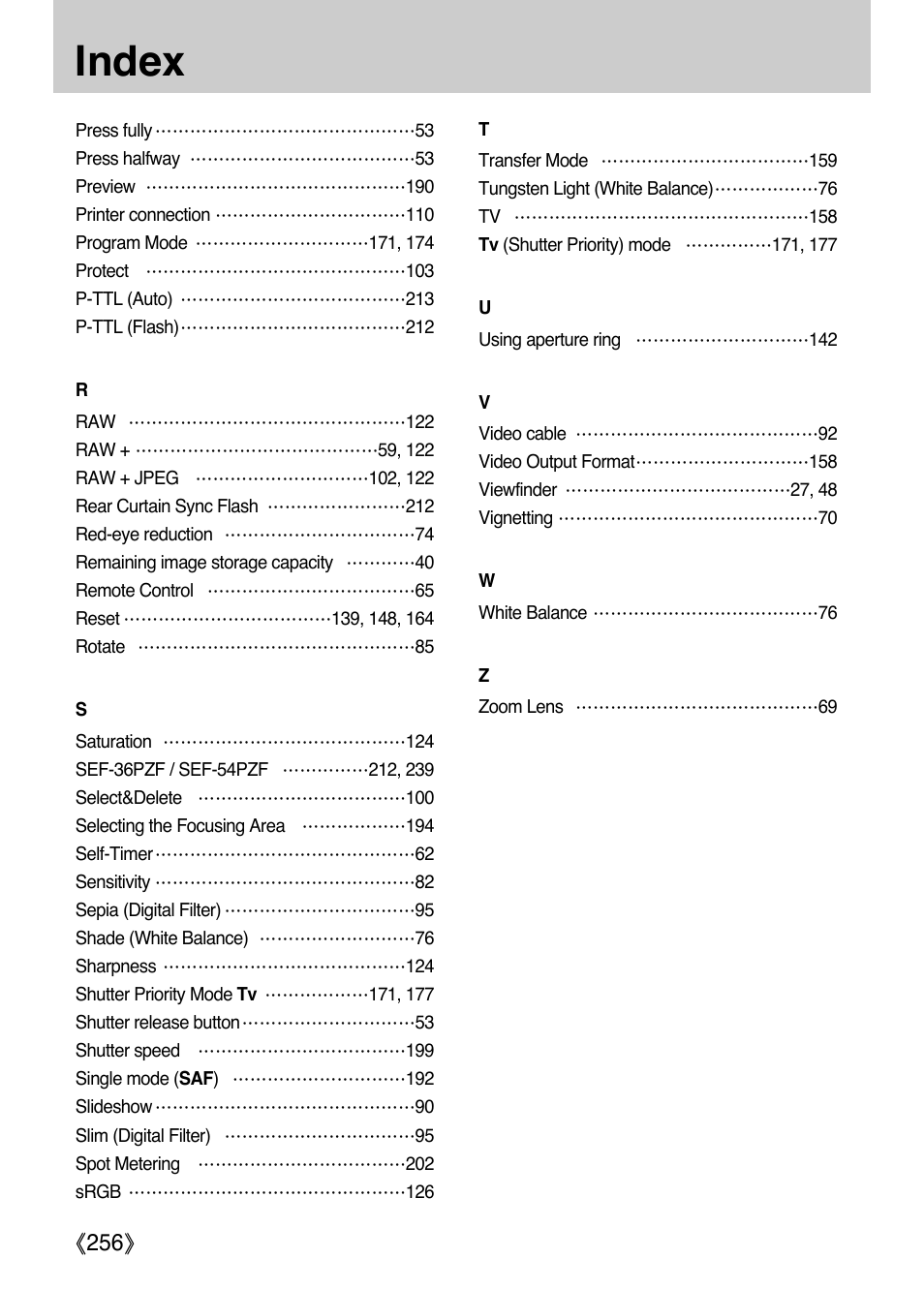 Index, Ŝ256ş | Samsung Digital Camera (empowered to achieve) User Manual | Page 257 / 262