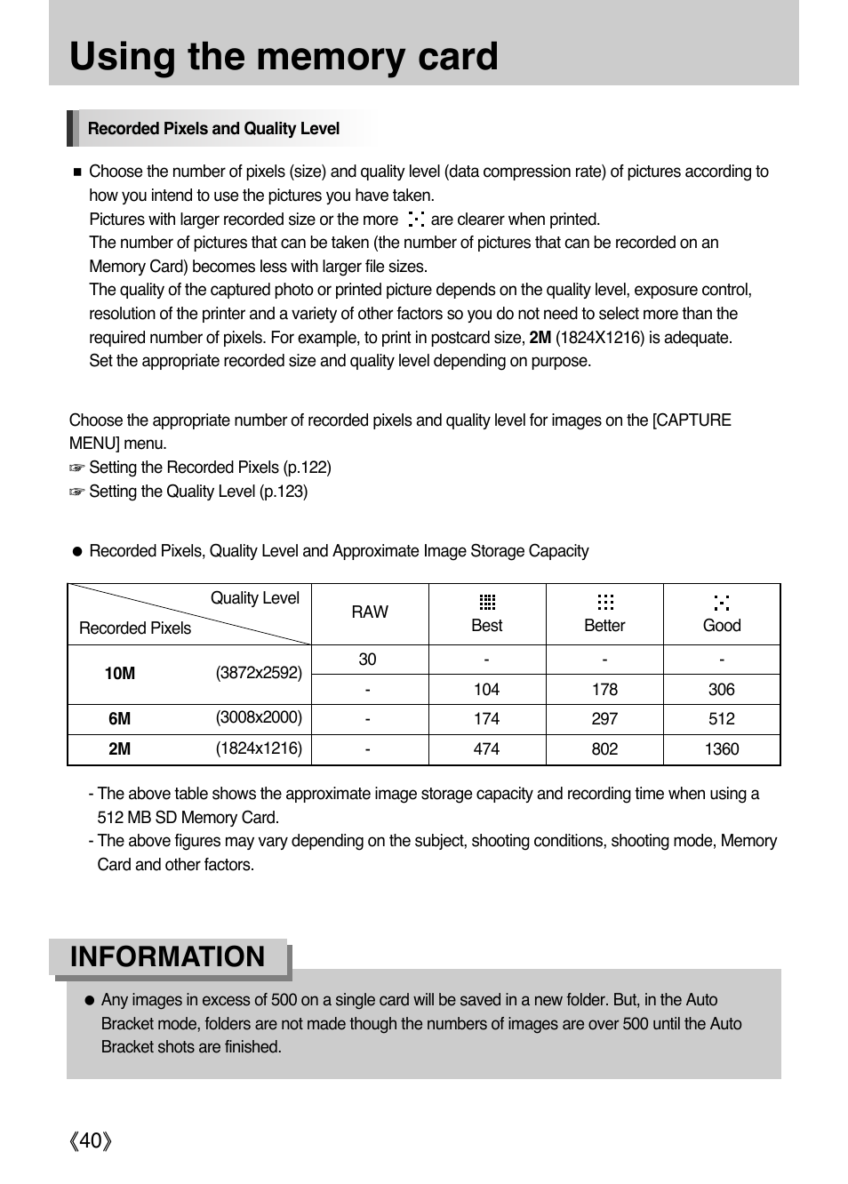 Information, Ŝ40ş | Samsung Digital Camera (empowered to achieve) User Manual | Page 41 / 262