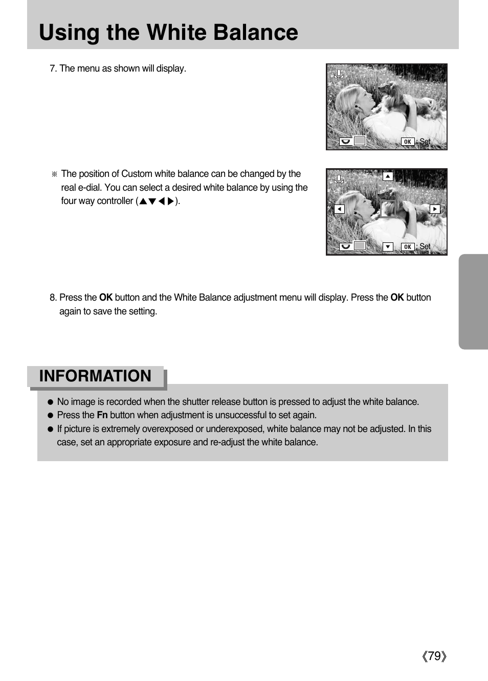 Using the white balance, Information | Samsung Digital Camera (empowered to achieve) User Manual | Page 80 / 262