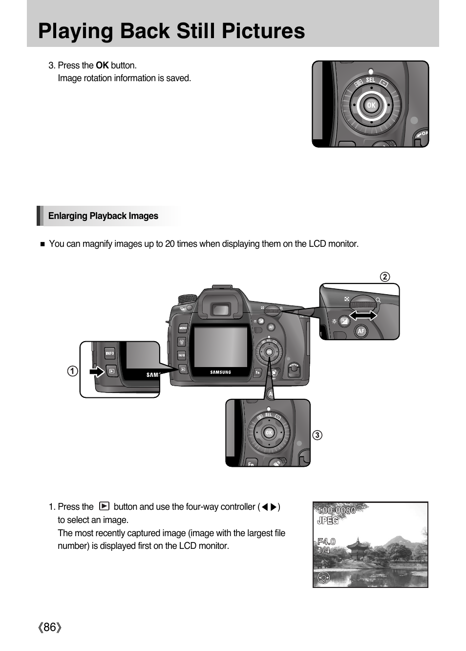 Playing back still pictures | Samsung Digital Camera (empowered to achieve) User Manual | Page 87 / 262