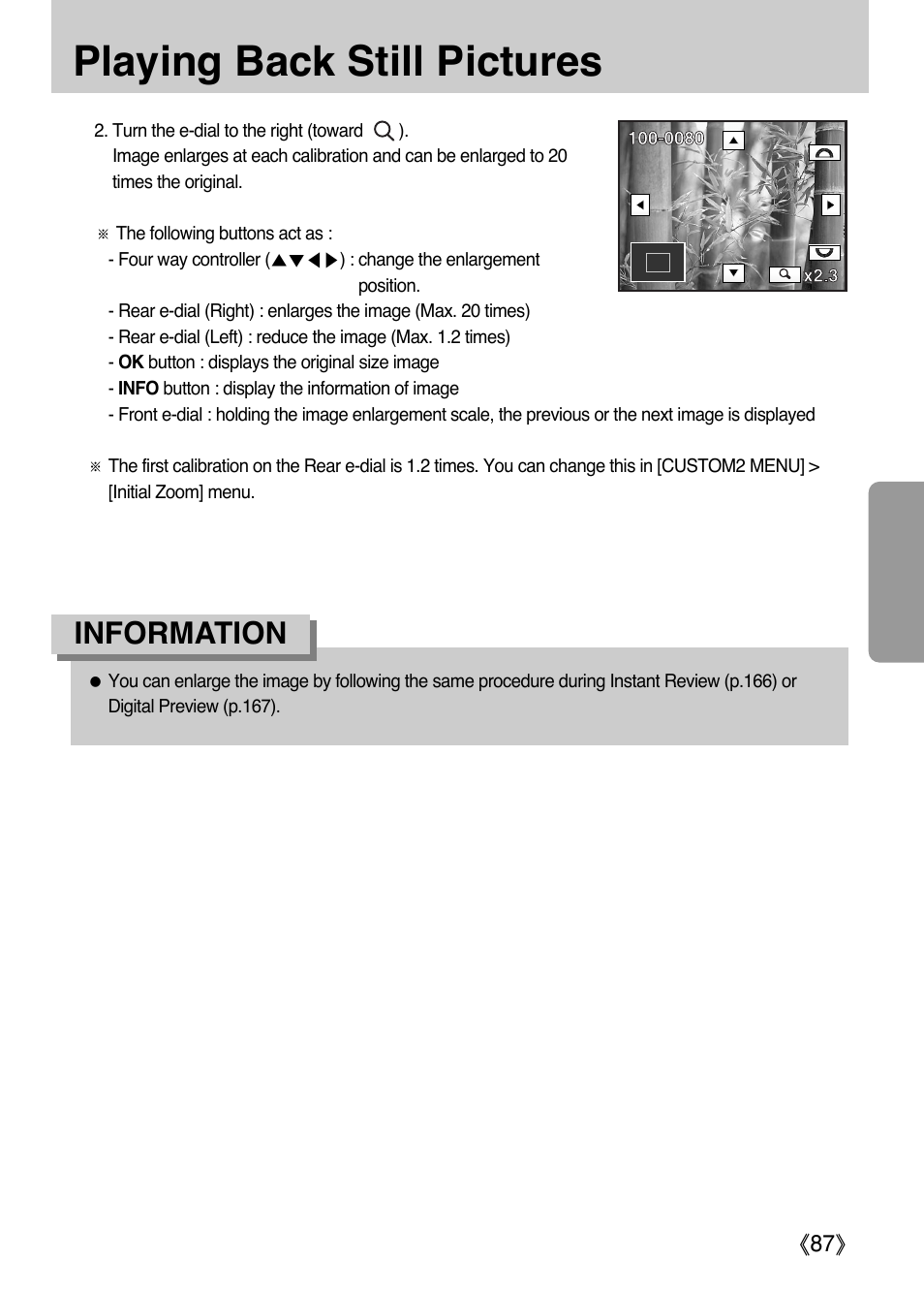 Playing back still pictures, Information | Samsung Digital Camera (empowered to achieve) User Manual | Page 88 / 262