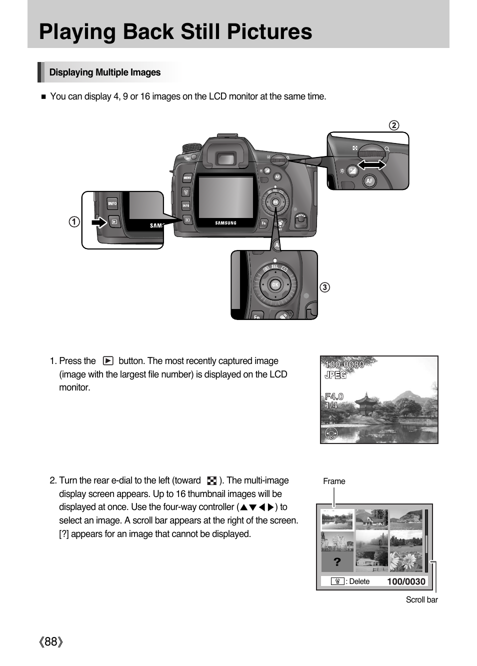 Playing back still pictures | Samsung Digital Camera (empowered to achieve) User Manual | Page 89 / 262