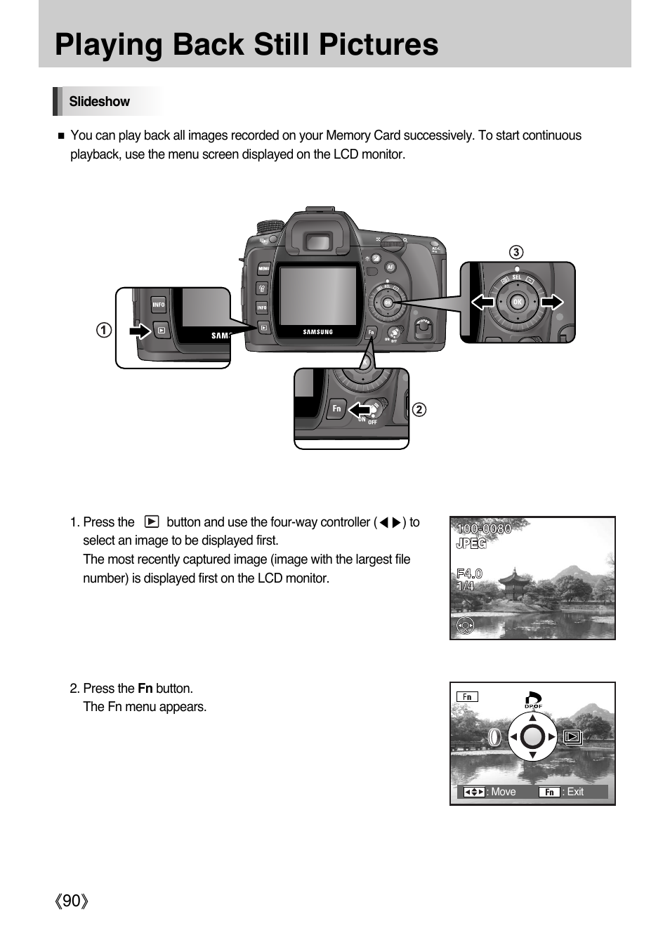 Playing back still pictures | Samsung Digital Camera (empowered to achieve) User Manual | Page 91 / 262