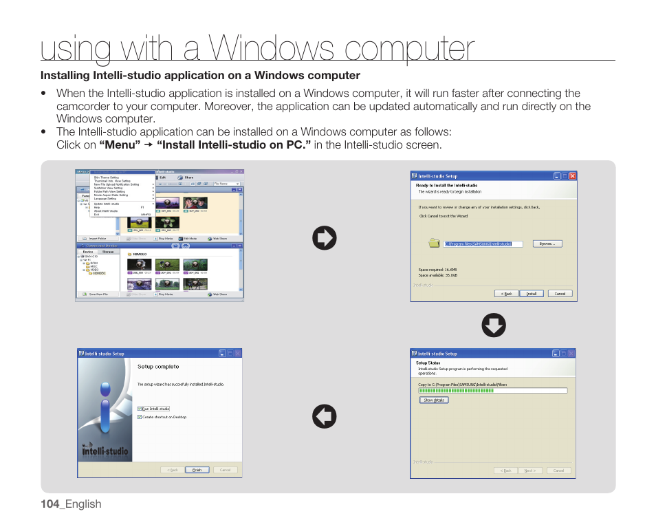 Using with a windows computer | Samsung SMX-C10RN-XAC User Manual | Page 118 / 143