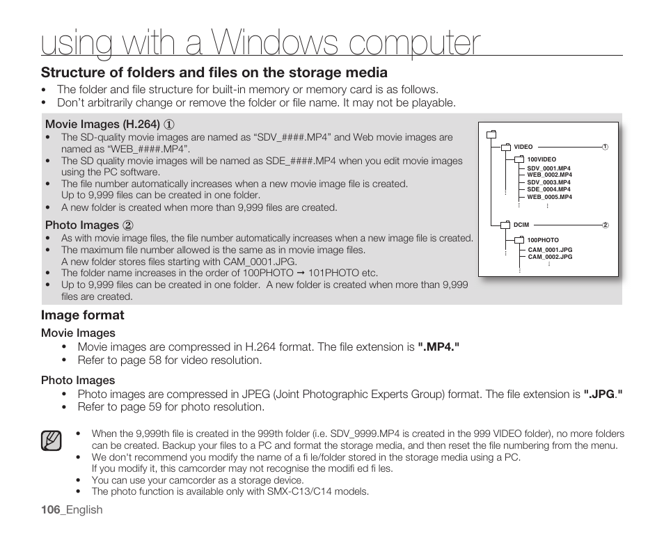 Using with a windows computer, Imageformat | Samsung SMX-C10RN-XAC User Manual | Page 120 / 143