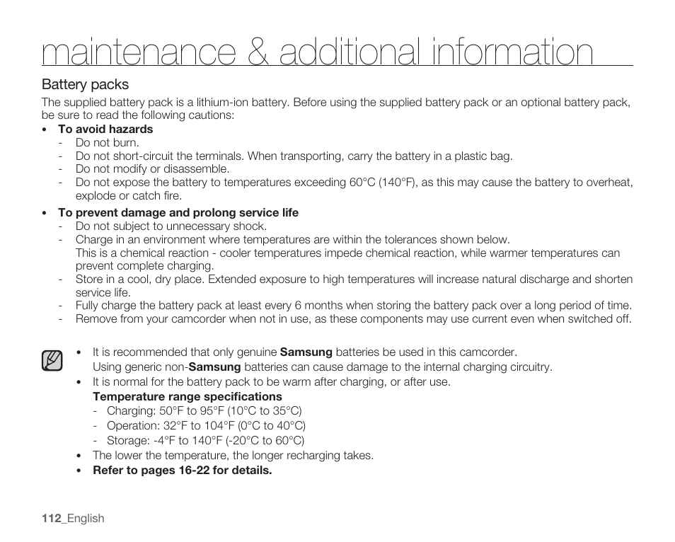 Maintenance & additional information | Samsung SMX-C10RN-XAC User Manual | Page 126 / 143