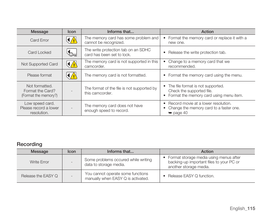 Recording | Samsung SMX-C10RN-XAC User Manual | Page 129 / 143