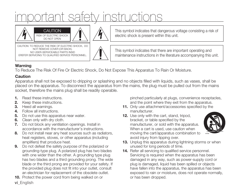Important safety instructions | Samsung SMX-C10RN-XAC User Manual | Page 6 / 143