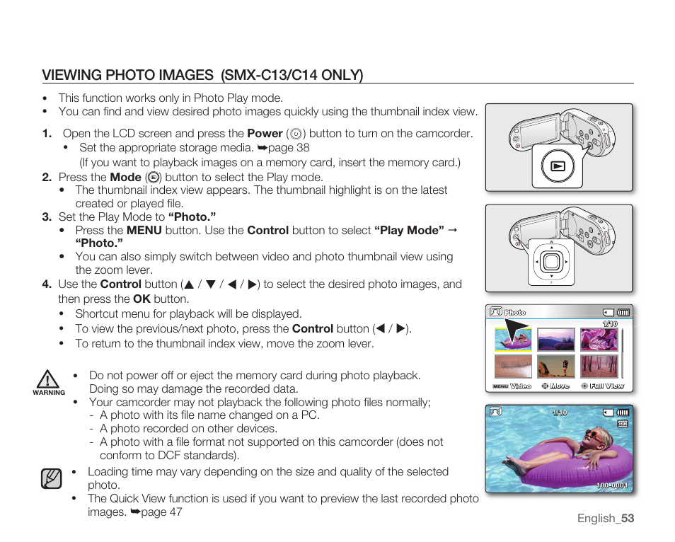 Viewing photo images (smx-c13/c14 only) | Samsung SMX-C10RN-XAC User Manual | Page 67 / 143