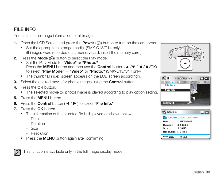 File info | Samsung SMX-C10RN-XAC User Manual | Page 97 / 143