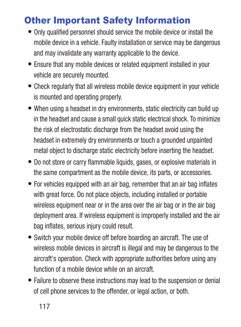 Other important safety information | Samsung SGH-S275DAATFN User Manual | Page 122 / 144