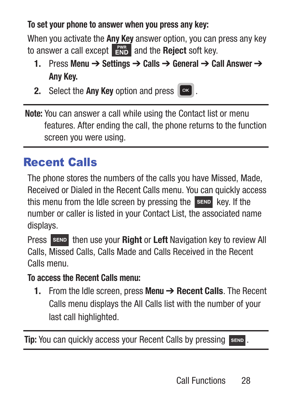 Recent calls | Samsung SGH-S275DAATFN User Manual | Page 33 / 144