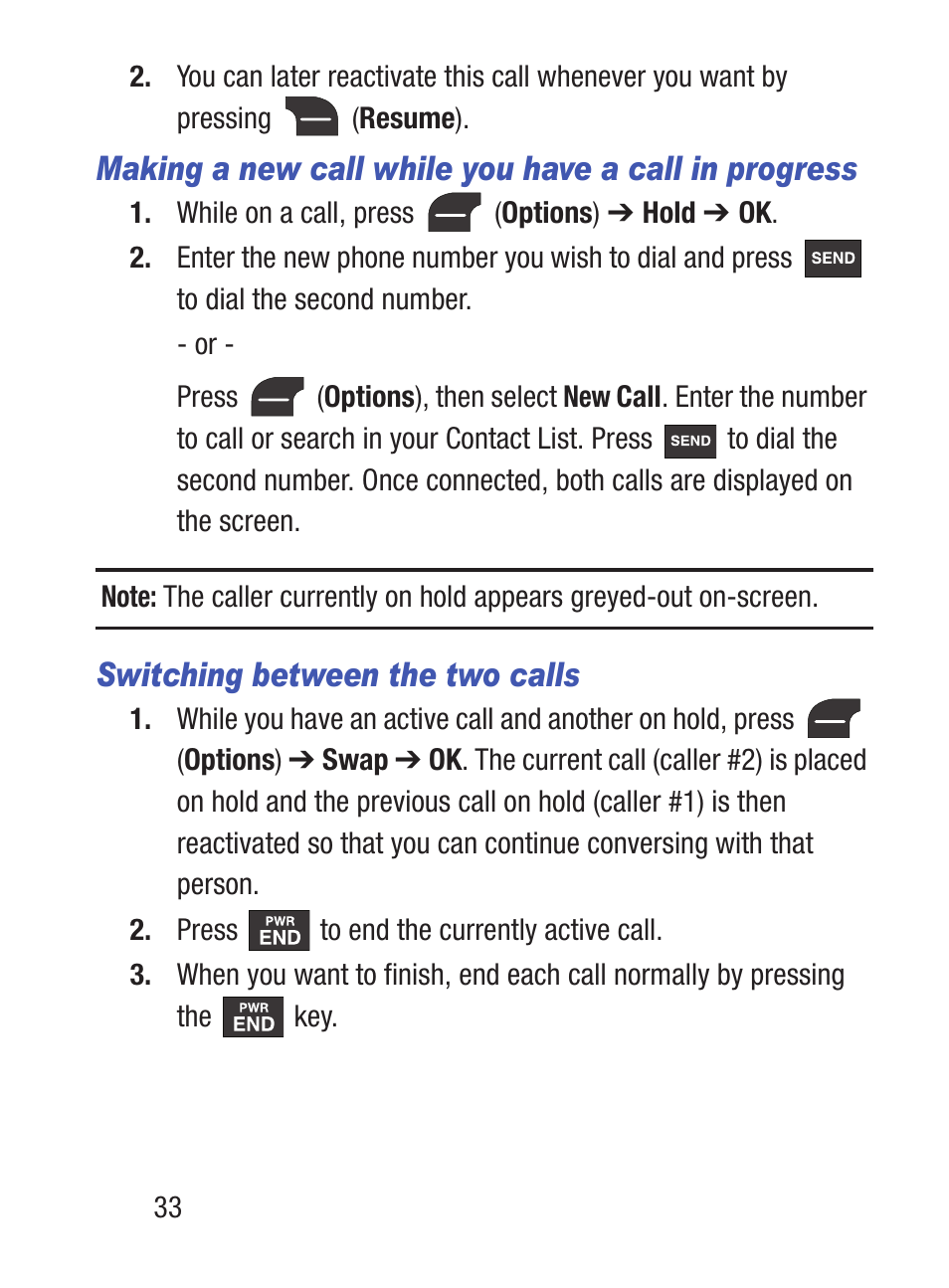 Switching between the two calls | Samsung SGH-S275DAATFN User Manual | Page 38 / 144