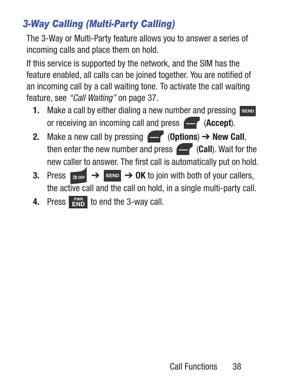 Way calling (multi-party calling) | Samsung SGH-S275DAATFN User Manual | Page 43 / 144