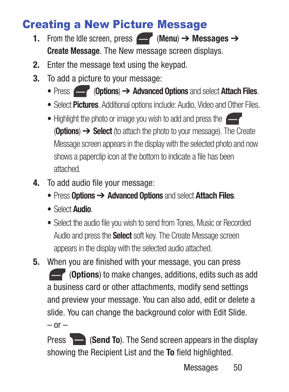 Creating a new picture message | Samsung SGH-S275DAATFN User Manual | Page 55 / 144