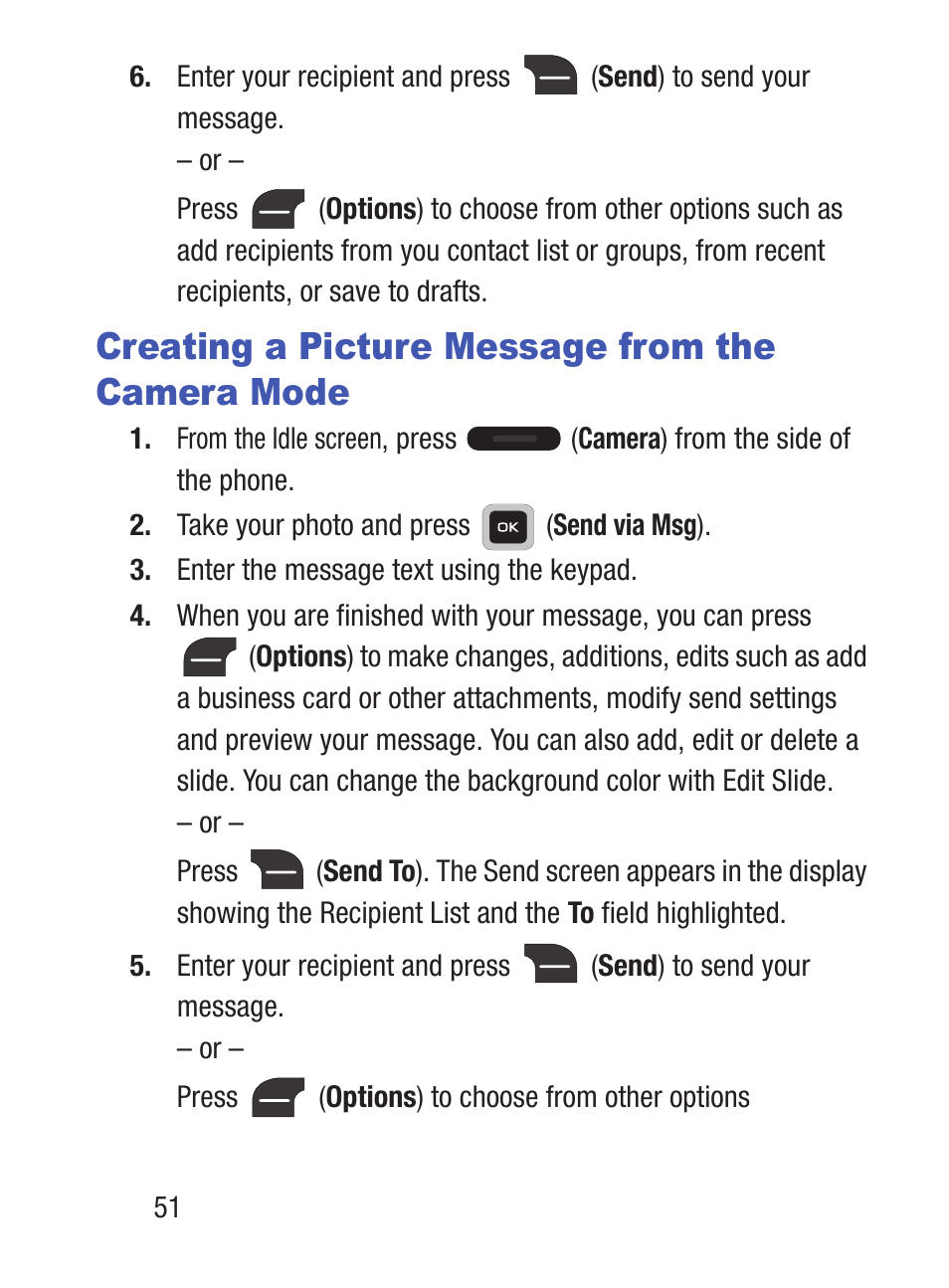 Creating a picture message from the camera mode | Samsung SGH-S275DAATFN User Manual | Page 56 / 144