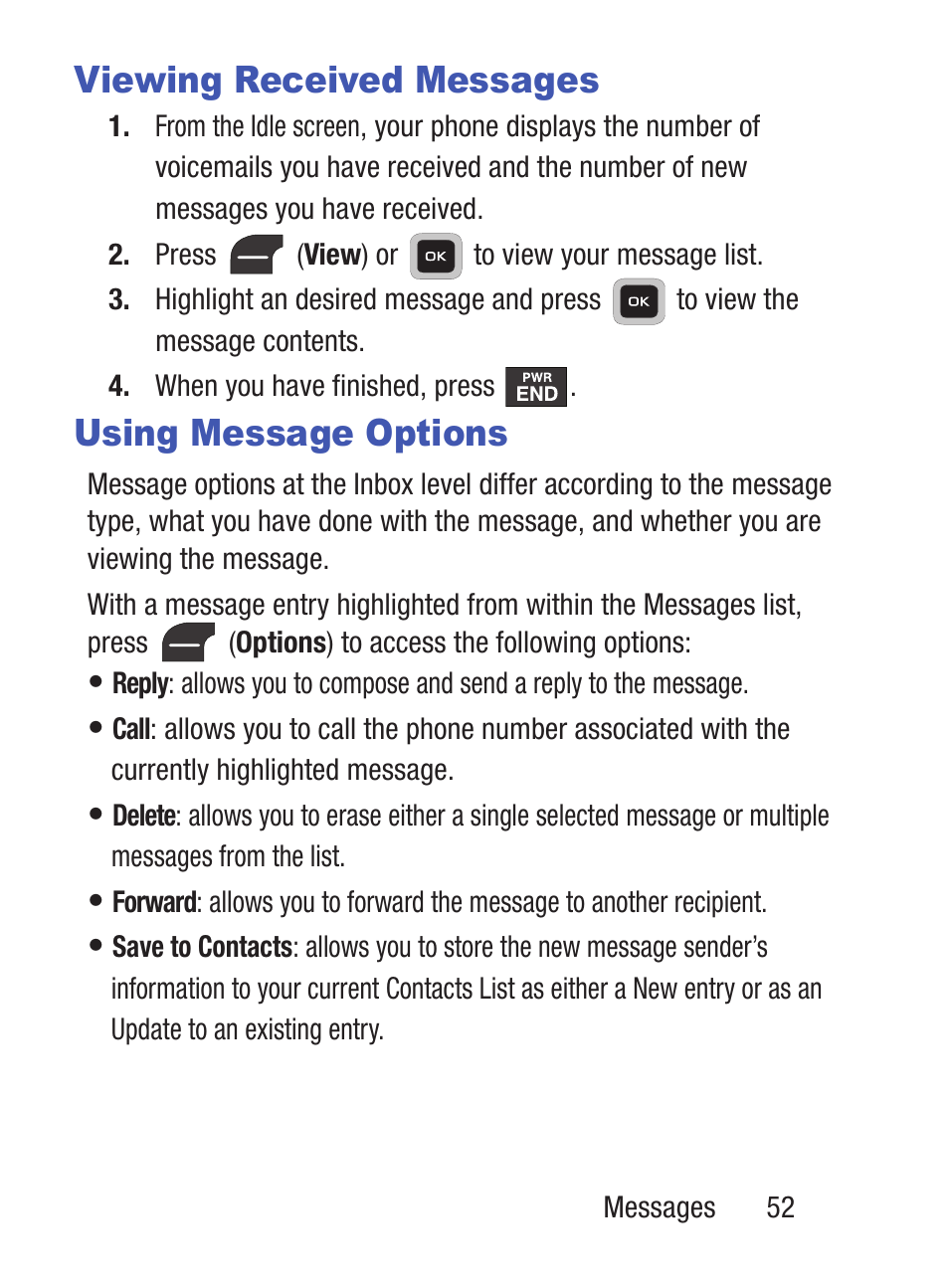 Viewing received messages, Using message options, Viewing received messages using message options | Samsung SGH-S275DAATFN User Manual | Page 57 / 144