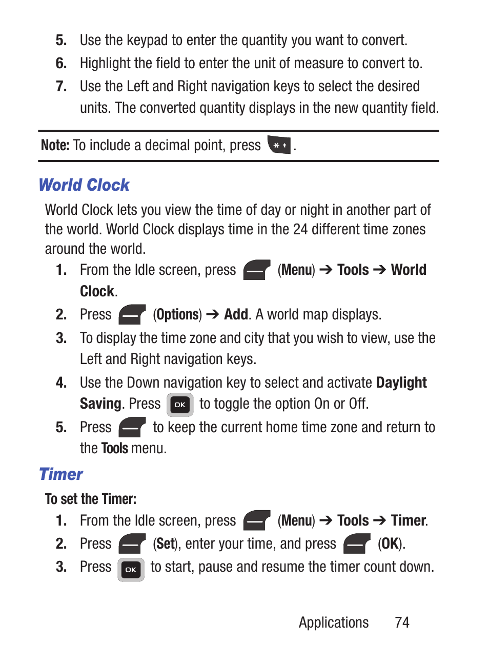 World clock, Timer | Samsung SGH-S275DAATFN User Manual | Page 79 / 144