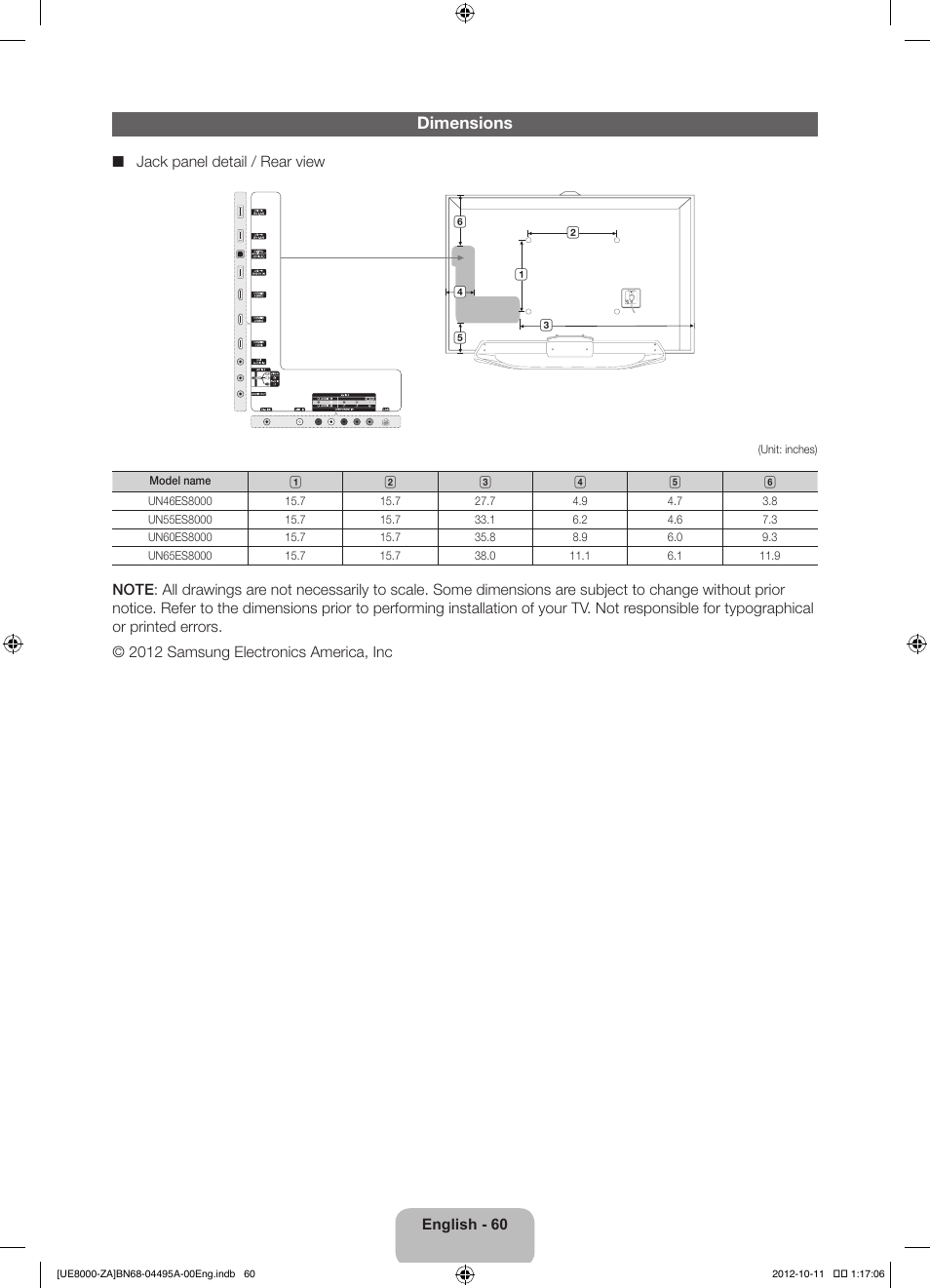 Dimensions | Samsung UN55ES8000FXZA User Manual | Page 60 / 63