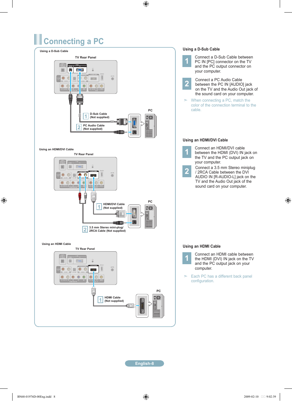 Connecting a pc | Samsung LN32B360C5DXZX User Manual | Page 8 / 20