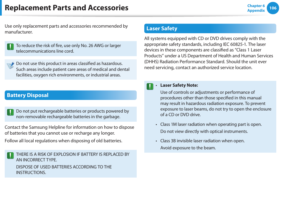 Replacement parts and accessories | Samsung NP300E4A-B01JM User Manual | Page 107 / 133