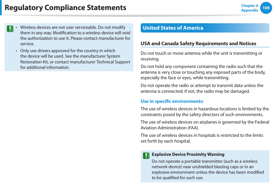 Regulatory compliance statements | Samsung NP300E4A-B01JM User Manual | Page 110 / 133