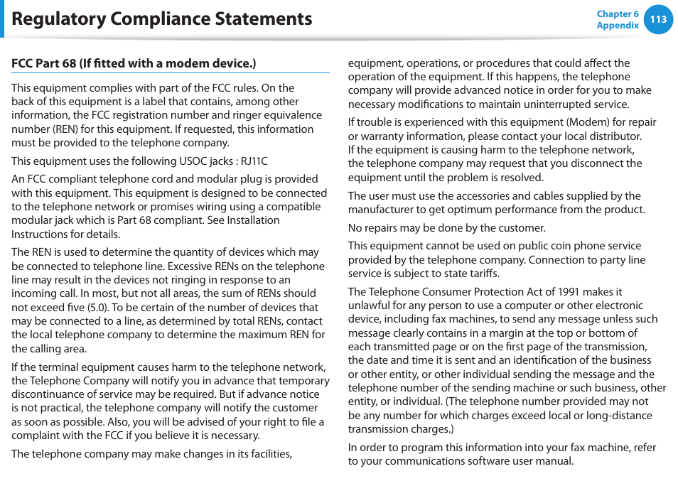 Regulatory compliance statements | Samsung NP300E4A-B01JM User Manual | Page 114 / 133