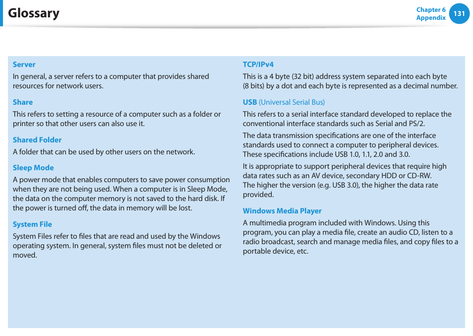 Glossary | Samsung NP300E4A-B01JM User Manual | Page 132 / 133