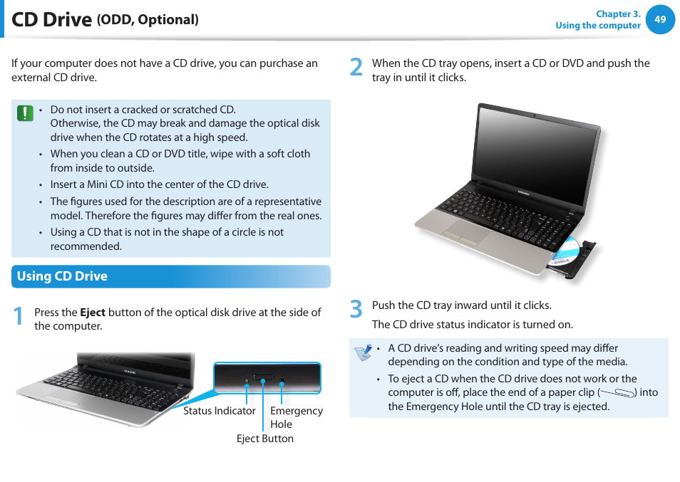 Cd drive (odd, optional), Cd drive | Samsung NP300E4A-B01JM User Manual | Page 50 / 133