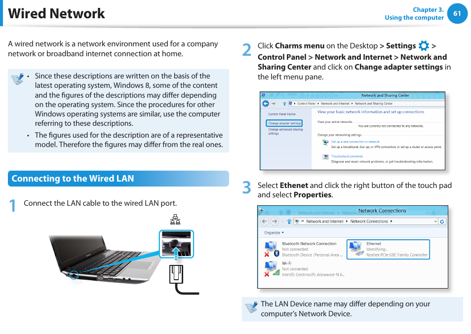 Wired network | Samsung NP300E4A-B01JM User Manual | Page 62 / 133