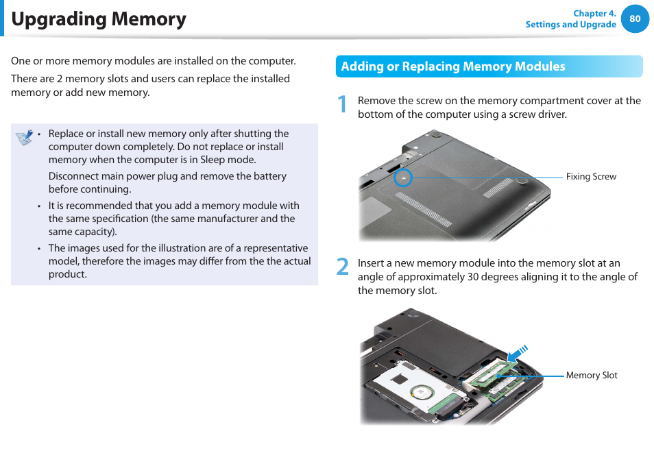 Upgrading memory | Samsung NP300E4A-B01JM User Manual | Page 81 / 133