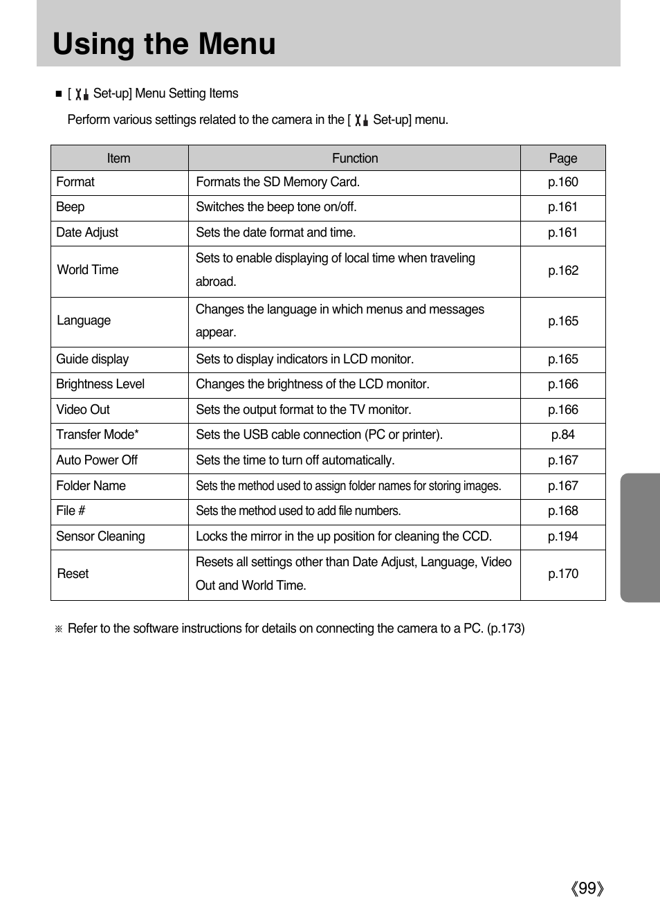 Using the menu, Ŝ99ş | Samsung ER-GX1LZBAA User Manual | Page 100 / 214