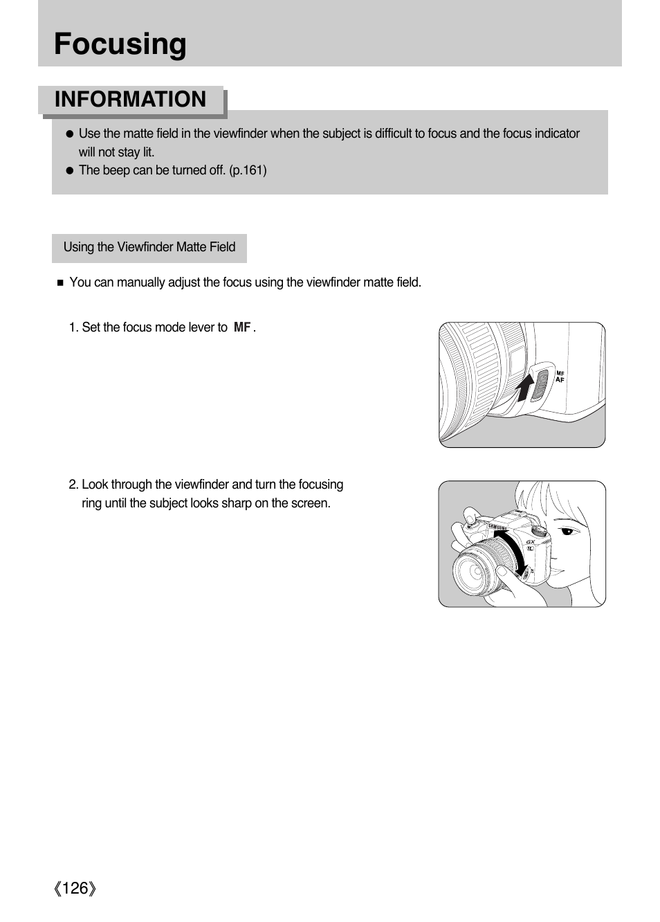 Focusing, Information | Samsung ER-GX1LZBAA User Manual | Page 127 / 214