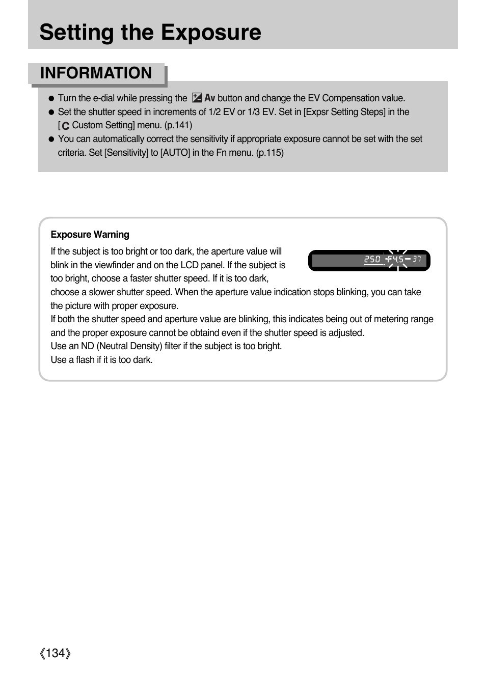 Setting the exposure, Information | Samsung ER-GX1LZBAA User Manual | Page 135 / 214