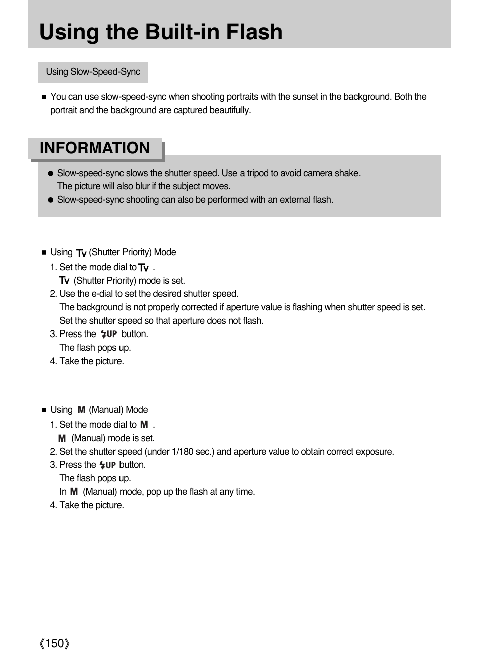 Using the built-in flash, Information | Samsung ER-GX1LZBAA User Manual | Page 151 / 214