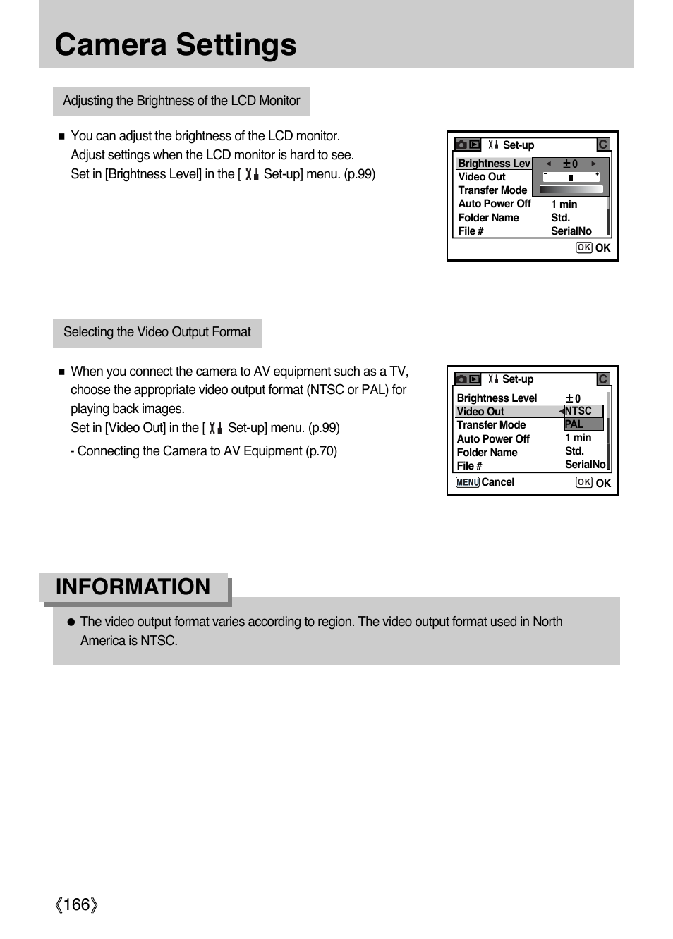 Camera settings, Information, Ŝ166ş | Samsung ER-GX1LZBAA User Manual | Page 167 / 214