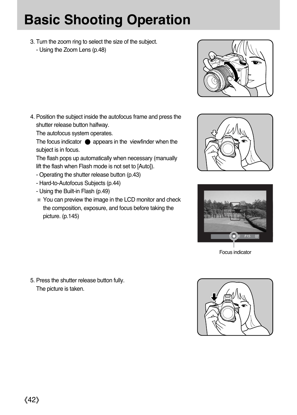 Basic shooting operation | Samsung ER-GX1LZBAA User Manual | Page 43 / 214