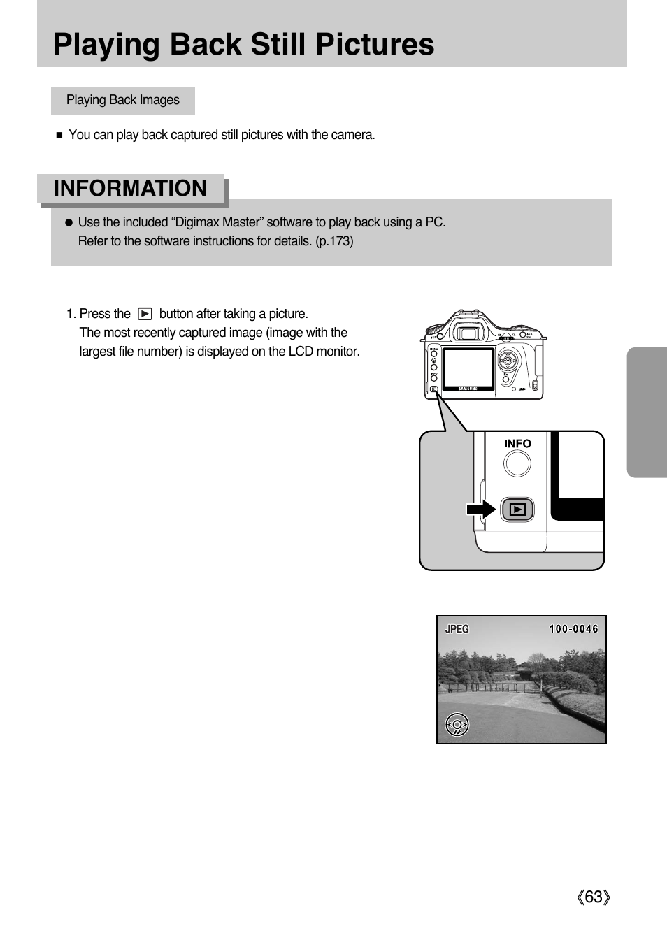 Playing back still pictures, Information | Samsung ER-GX1LZBAA User Manual | Page 64 / 214