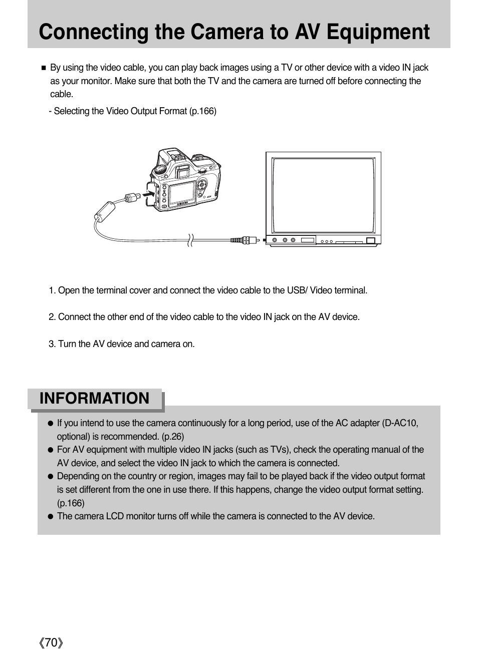 Connecting the camera to av equipment, Information | Samsung ER-GX1LZBAA User Manual | Page 71 / 214