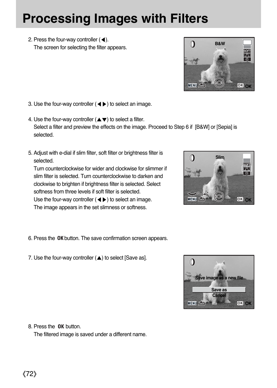 Processing images with filters, Ŝ72ş | Samsung ER-GX1LZBAA User Manual | Page 73 / 214