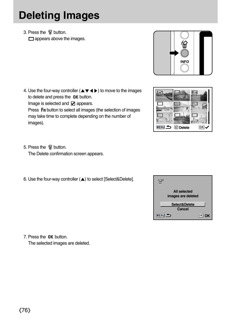 Deleting images, Ŝ76ş | Samsung ER-GX1LZBAA User Manual | Page 77 / 214