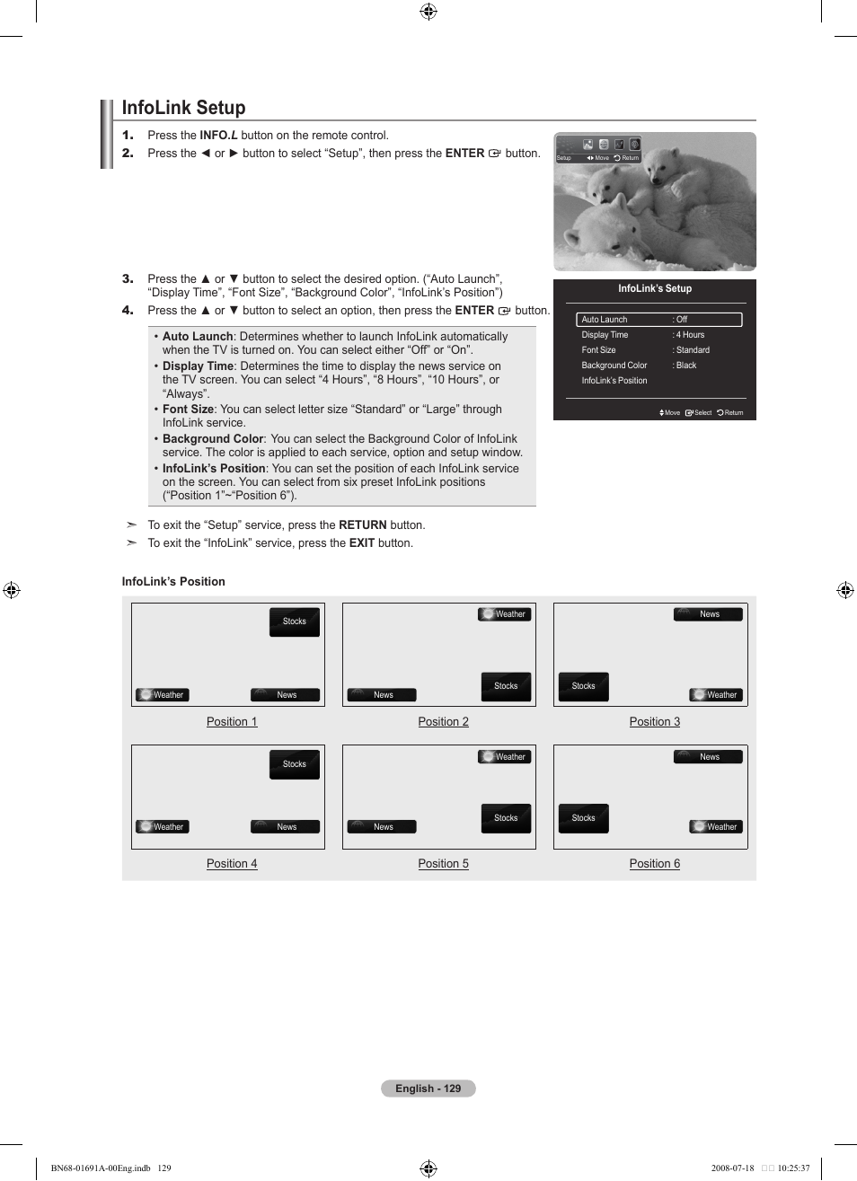 Infolink setup | Samsung LN52A860S2FXZA User Manual | Page 131 / 155