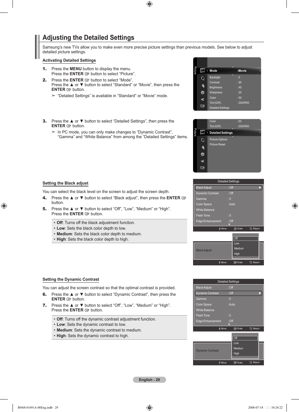 Adjusting the detailed settings | Samsung LN52A860S2FXZA User Manual | Page 31 / 155