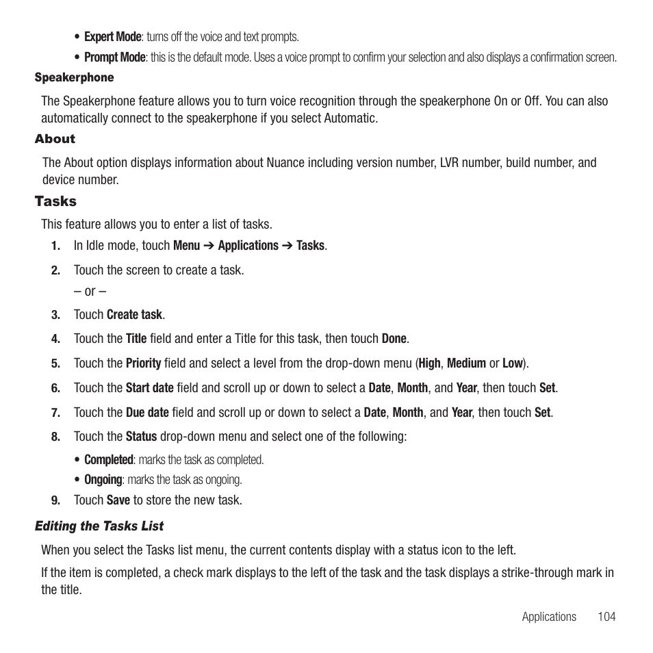 Tasks | Samsung SGH-T749ZAATMB User Manual | Page 107 / 199