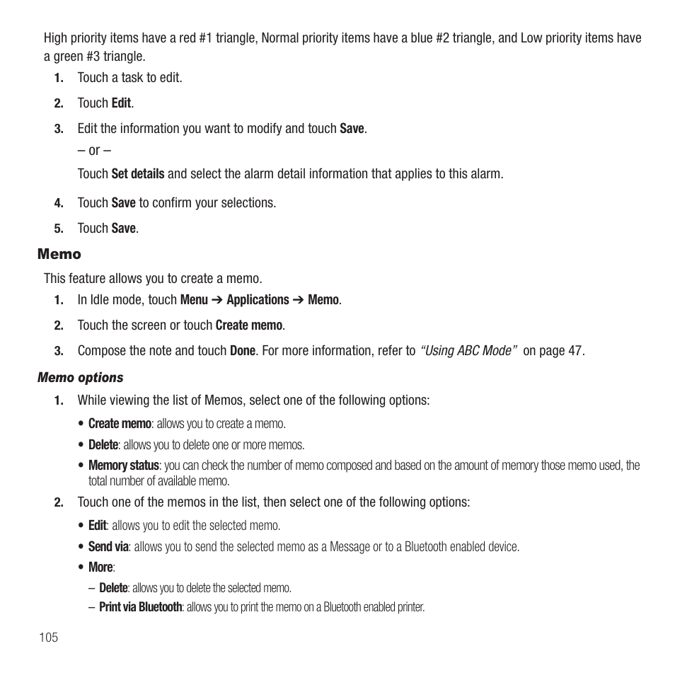 Memo | Samsung SGH-T749ZAATMB User Manual | Page 108 / 199