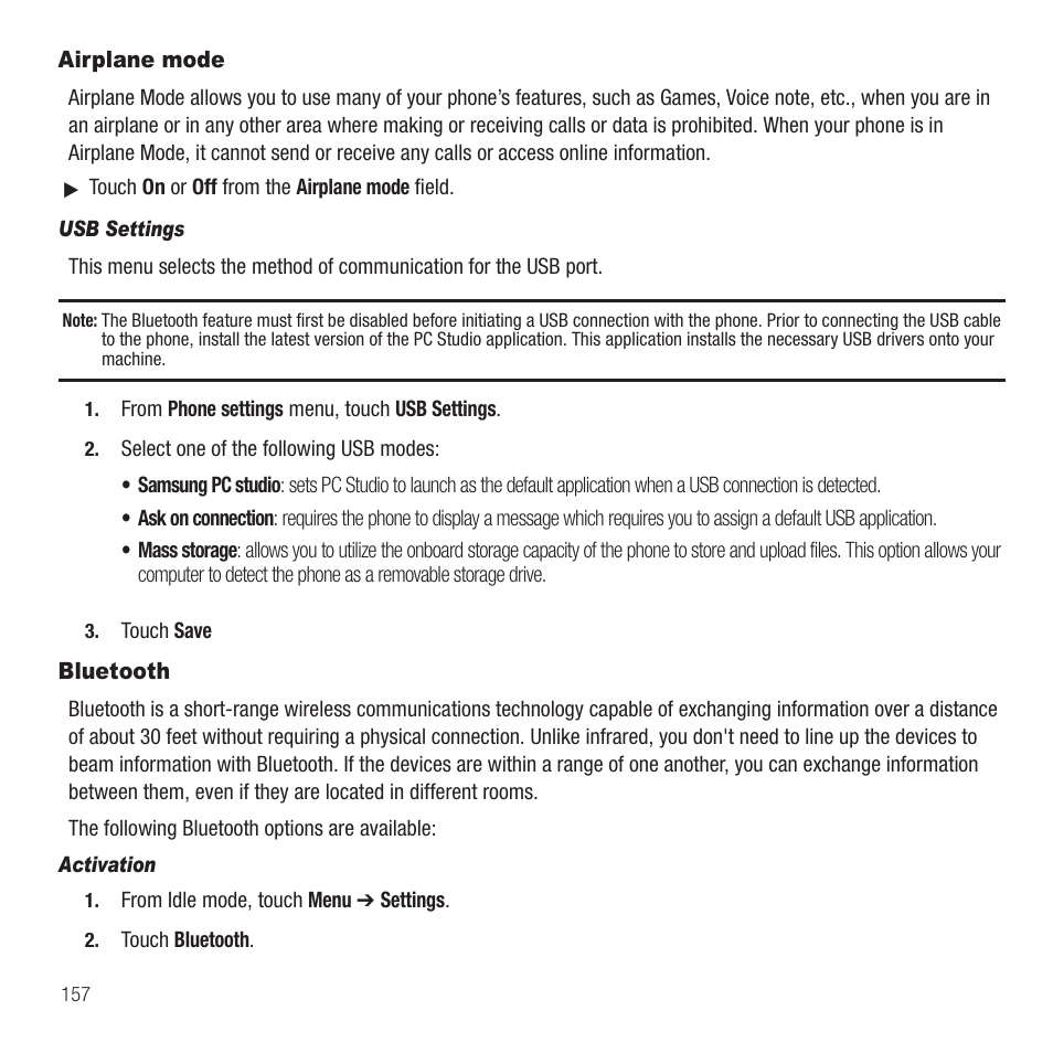 Airplane mode, Bluetooth, Airplane mode bluetooth | Samsung SGH-T749ZAATMB User Manual | Page 160 / 199